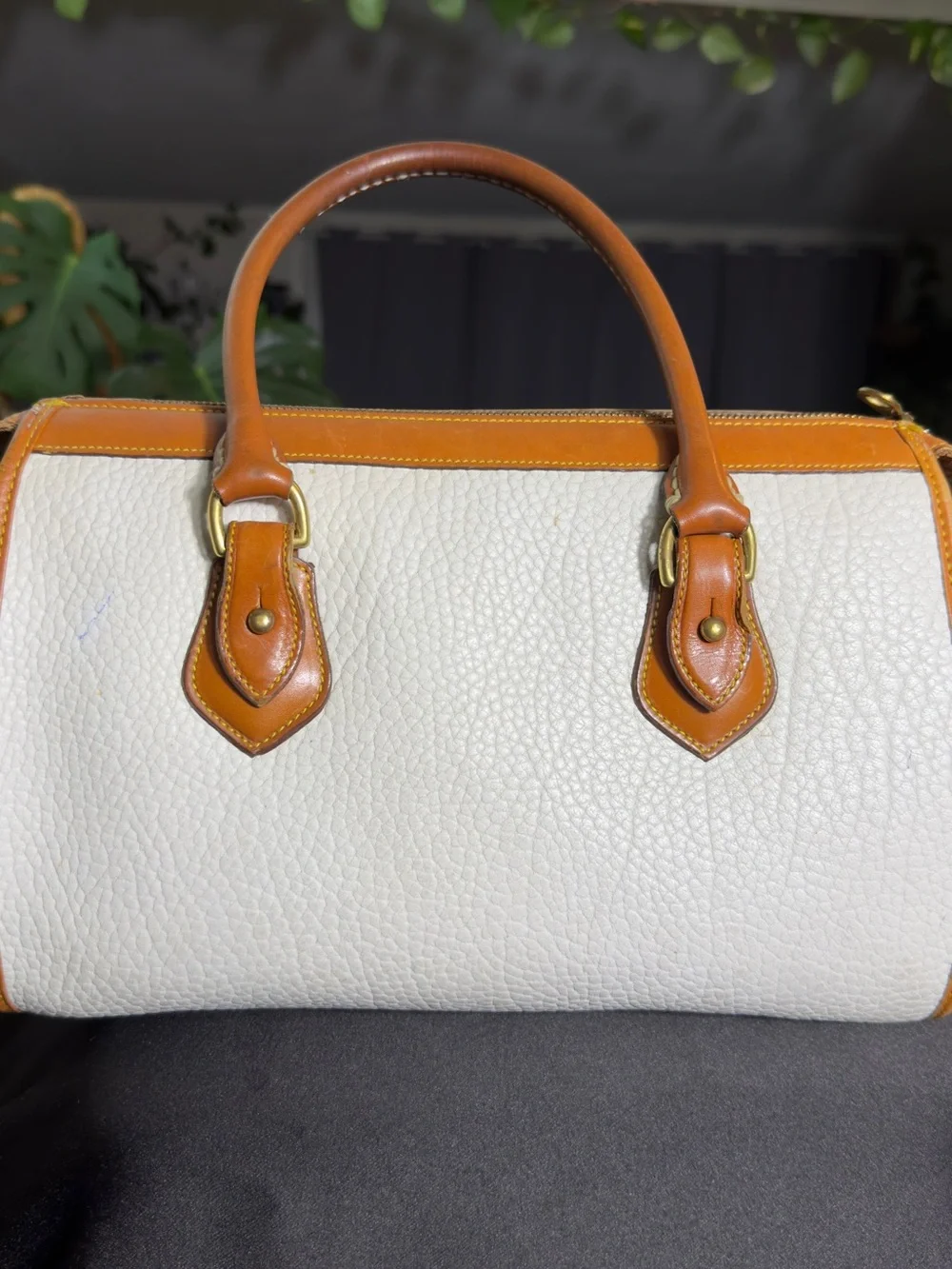 Vintage Dooney & Bourke All Weather Leather Doctor Satchel Bag Bone Cream Tan